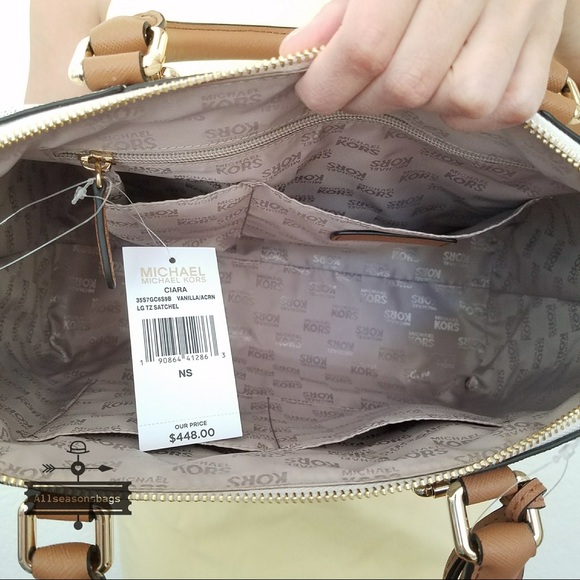 NWT Michael Kors Ciara large satchel vanilla acorn - Picture 7 of 8
